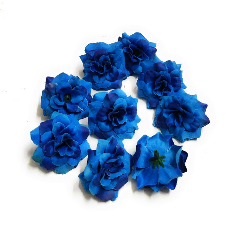 Excellentcrafts 4cm Fabric Rose Artificial Flowers for Home Decor/Flower Jewellery Making (Blue) - Image 2