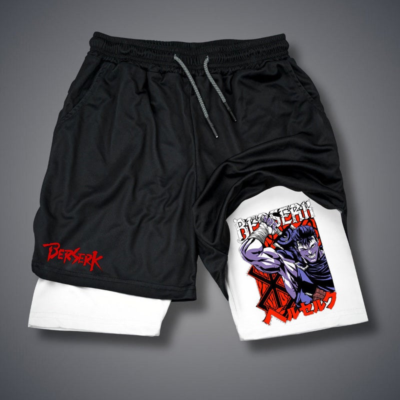 2025 new summer foreign trade Berserk animation shorts adult double beach pants fitness pants 3 White