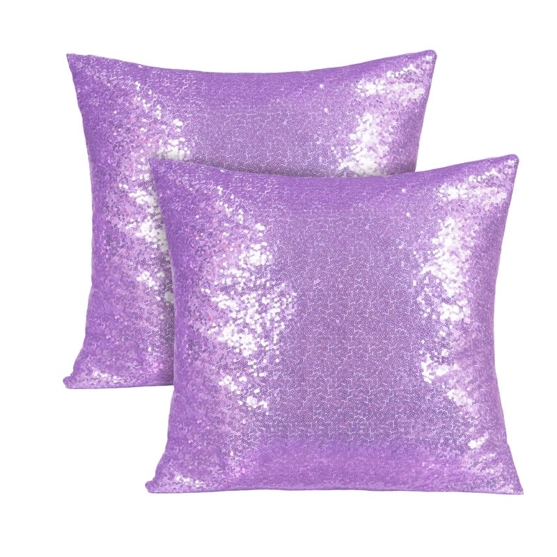 Poise3EHome 18x18inches Sequin Throw Pillow Covers Decorative Pillow Covers for Couch Bed Living Room Christmas Lavender 2PCS