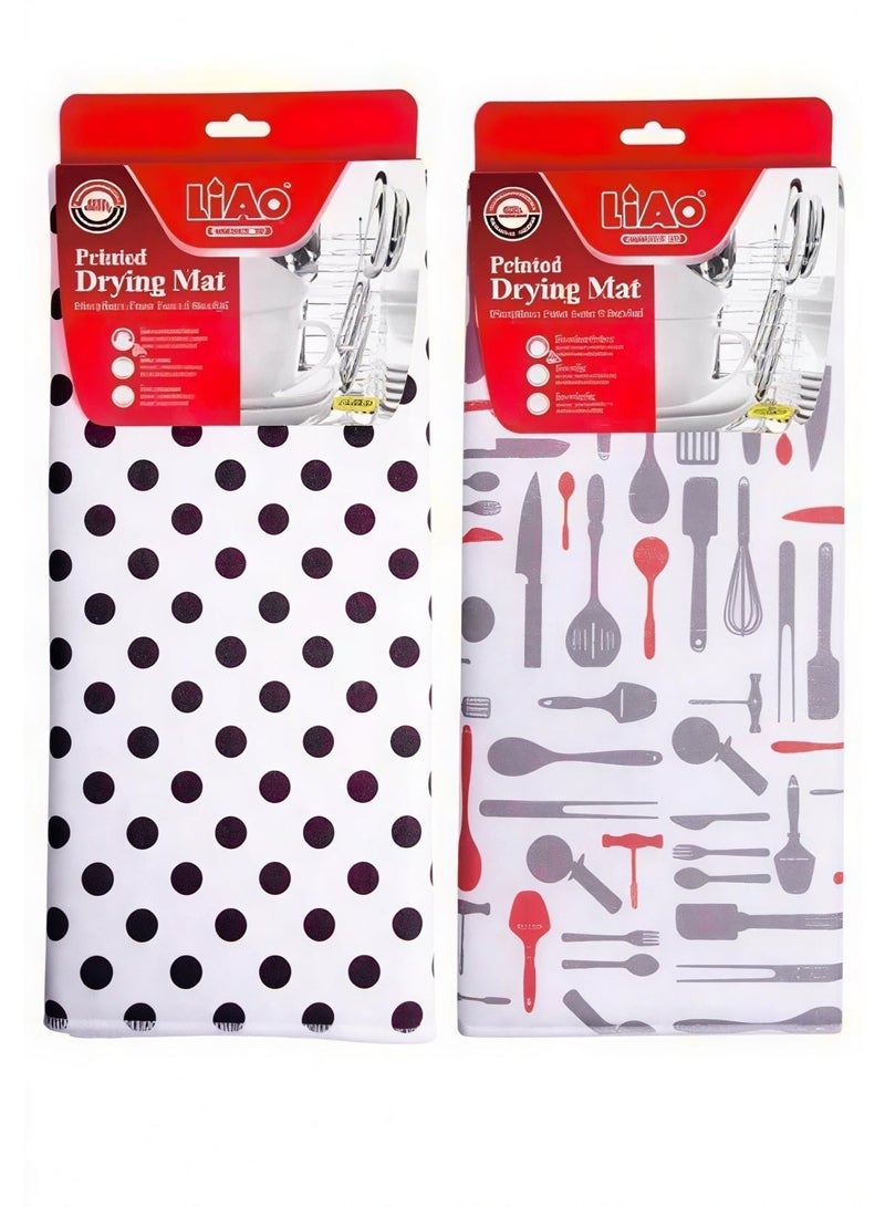 LIAO Drying Mat Pack of 4 | 38x51cm Microfiber Dish Drying Mat with Sponge Insert | Embossed Fabric for Kitchen Countertop & Dish Drying - Image 1