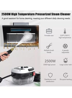 The handheld steam cleaner is equipped with a 2500W motor that provides high-pressure, high-temperature steam for powerful cleaning. Equipped with an extended nozzle and brush head, it heats up quickly, making it ideal for cleaning air conditioners, kitchens, and more. - pzsku/Z43D9C81AC040959F133BZ/45/_/1728623267/98dd2d0c-a60b-4d8e-b56f-cd16de55fc33