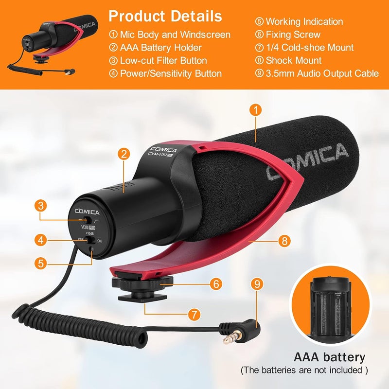 COMICA CVM-V30PRO Professional Super Cardioid Video Microphone with Shock Mount and Wind Muff - Image 5