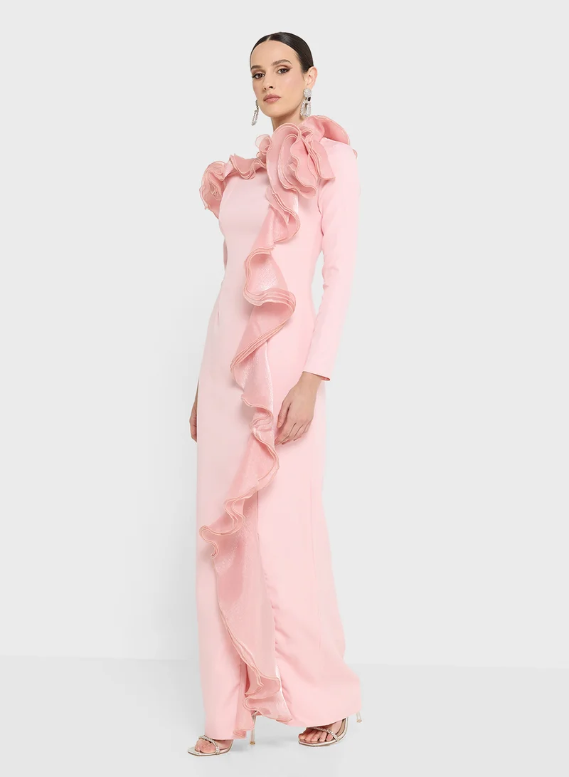 Namshi x Shift Dress With Statement Ruffles