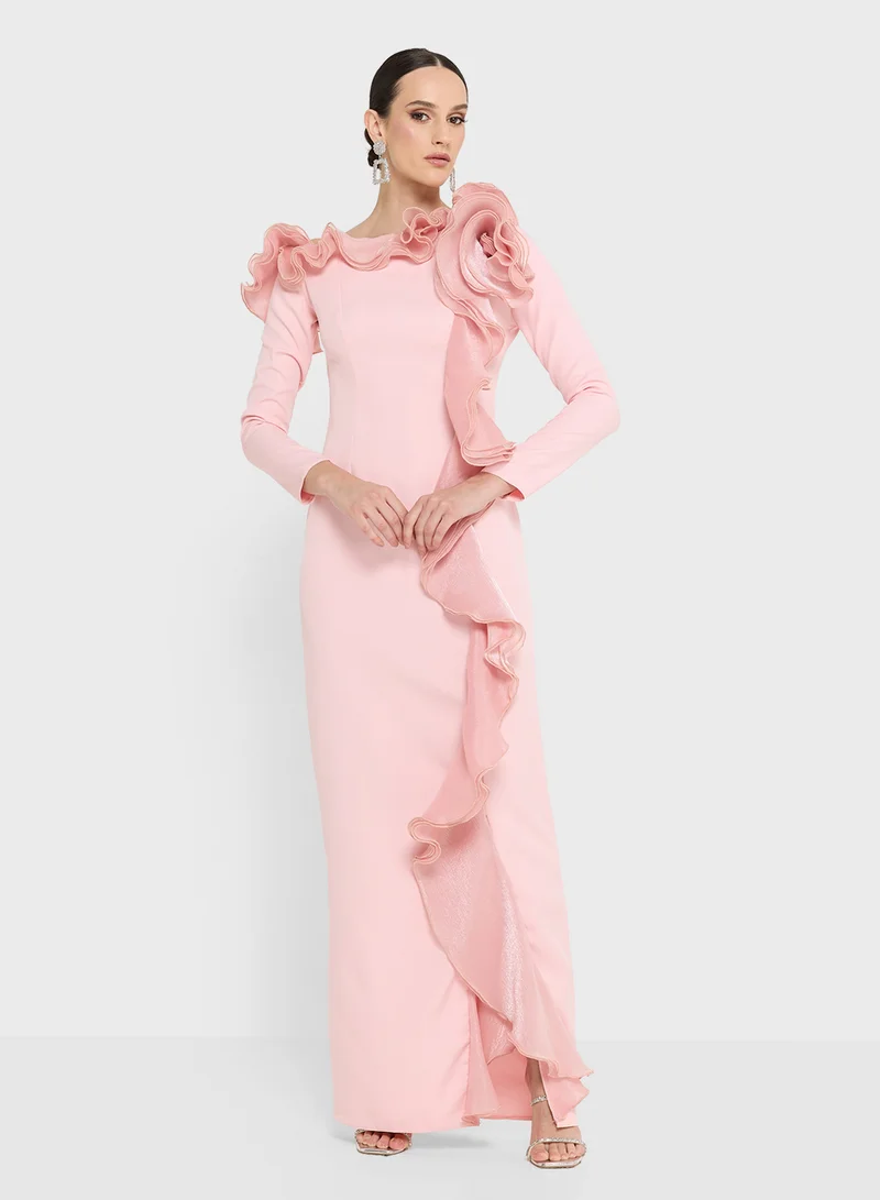 Namshi x Shift Dress With Statement Ruffles