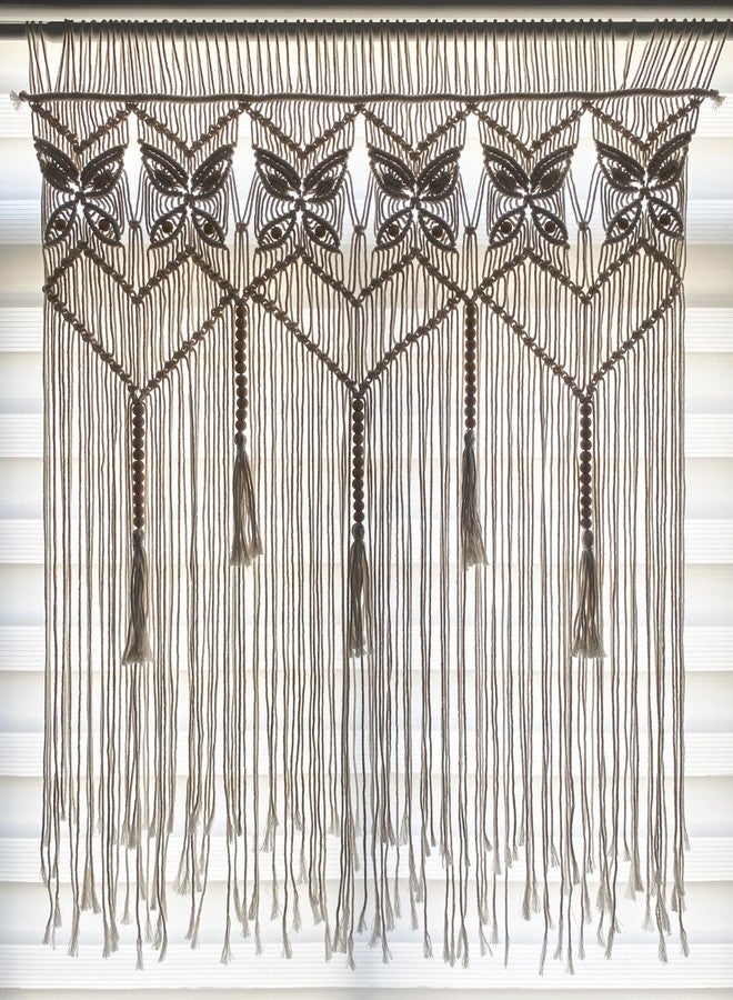 Youngeast Macrame Wall Hanging Boho Room Decor Butterfly Window Curtain Macrame Valance Doorway Curtains Bedroom Curtain Woven Tapestry 35”W X 39”H - Image 4