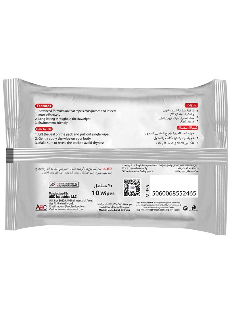Cool & Cool Mosquito Repellent Wipes 10 Wipes - Image 2