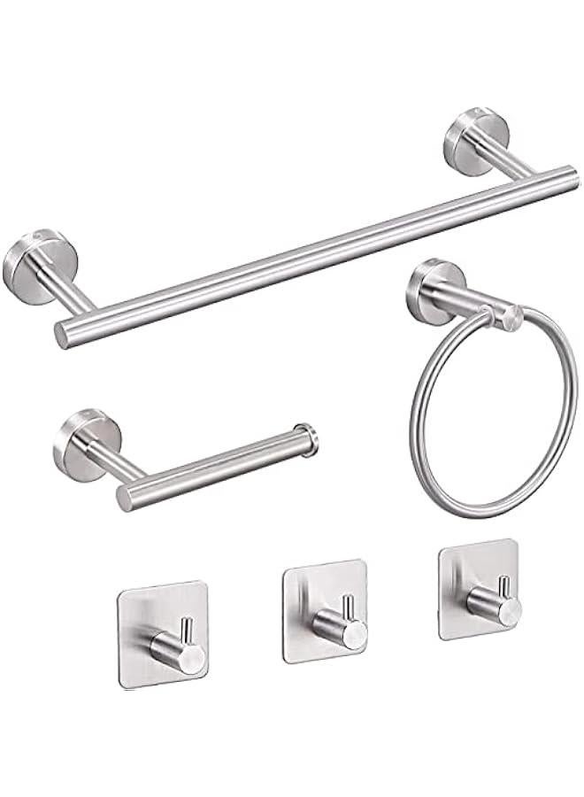 HOOKOR 6 PCS Bathroom Hardware Set, Stainless Steel Towel Rack Wall Mounted Bathroom Accessories Set,16 Hand Towel Rod, Toilet Paper Holders, Towel Ring, 3 Towel Hooks (Sliver) - Image 1