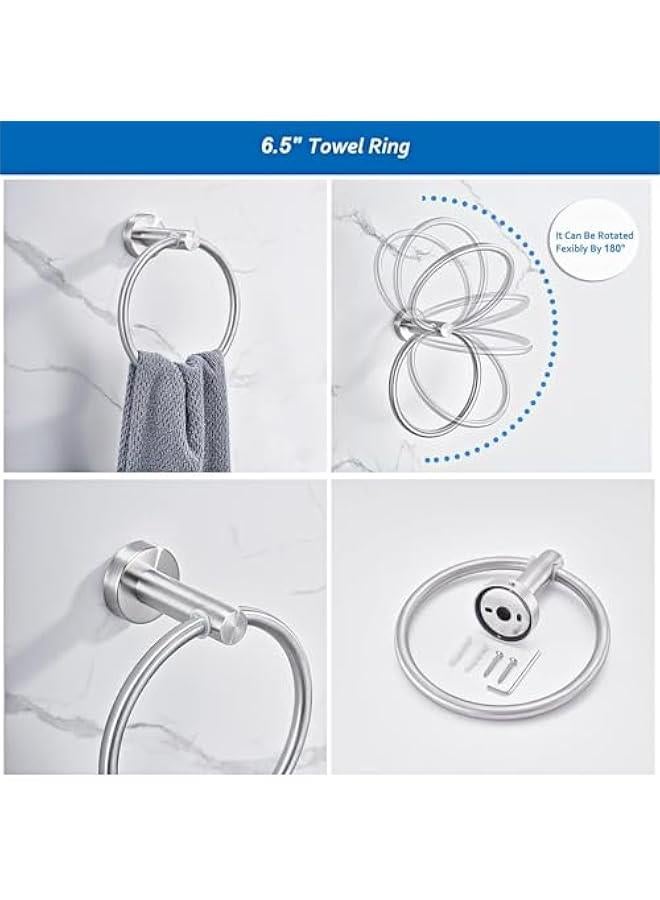 HOOKOR 6 PCS Bathroom Hardware Set, Stainless Steel Towel Rack Wall Mounted Bathroom Accessories Set,16 Hand Towel Rod, Toilet Paper Holders, Towel Ring, 3 Towel Hooks (Sliver) - Image 4