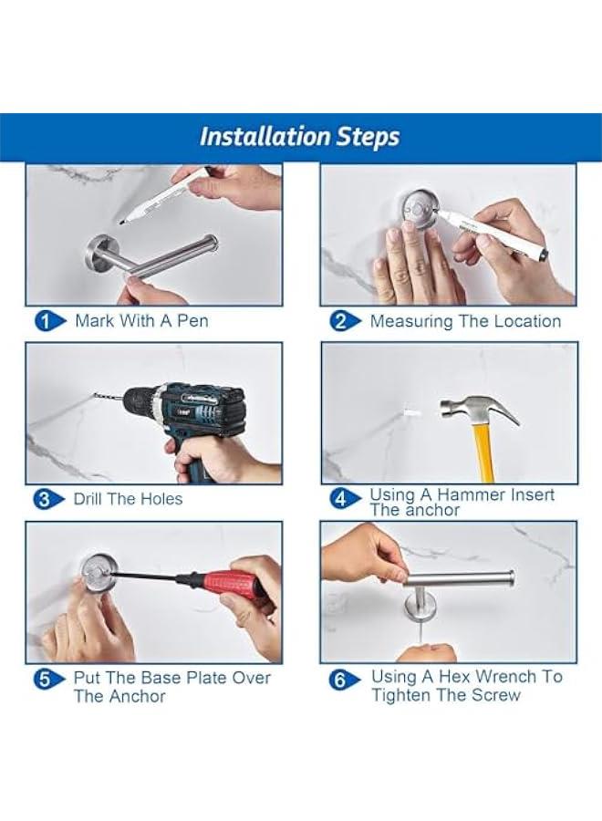 HOOKOR 6 PCS Bathroom Hardware Set, Stainless Steel Towel Rack Wall Mounted Bathroom Accessories Set,16 Hand Towel Rod, Toilet Paper Holders, Towel Ring, 3 Towel Hooks (Sliver) - Image 5