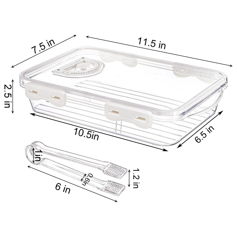 Okllen 2 Pack Bacon Container for Refrigerator, Plastic Cheese & Deli Meat Container with Air-sealed Tight Lids for Fridge, Bacon Keeper with Food Serving Tongs Cold Cuts Food Storage Organizer - Image 2
