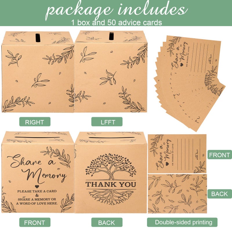 Pajean 50 Pcs Share a Memory Cards for Collections of Life, Memory Cards Box for Guest Ideas Funeral Graduation Wedding Bridal Shower Birthday Anniversary Retirement(Kraft Color) - Image 3