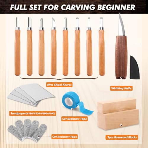 POLIWELL Wood Carving Tools Kit for Beginners 23pcs Hand Carving Knife Set Craft Engraving Supplies Include All-Purpose Cutting Knife and with Cut Resistant Gloves for Kids Adults Woodcrafts DIY - Image 2