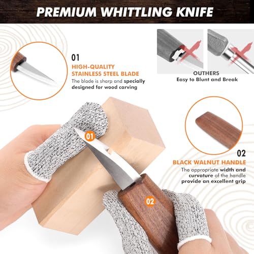 POLIWELL Wood Carving Tools Kit for Beginners 23pcs Hand Carving Knife Set Craft Engraving Supplies Include All-Purpose Cutting Knife and with Cut Resistant Gloves for Kids Adults Woodcrafts DIY - Image 4