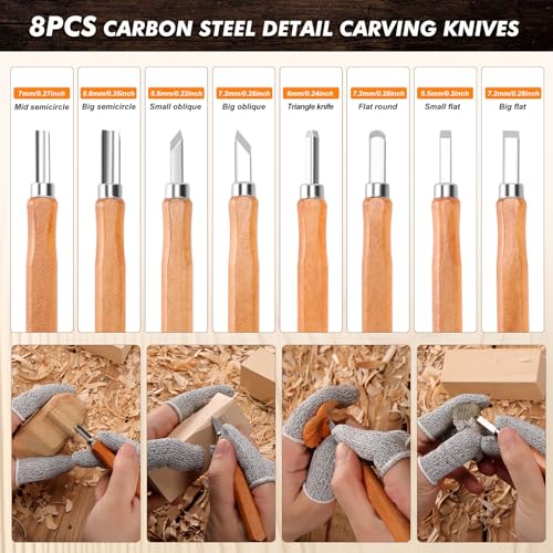 POLIWELL Wood Carving Tools Kit for Beginners 23pcs Hand Carving Knife Set Craft Engraving Supplies Include All-Purpose Cutting Knife and with Cut Resistant Gloves for Kids Adults Woodcrafts DIY - Image 3