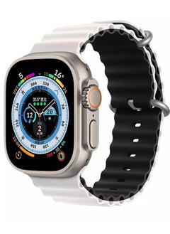 Ocean Silicone Rubber Watch Band Strap for Apple Watch Ultra 49mm/45mm/44mm/42mm Ocean Dual Colored White/ Black
