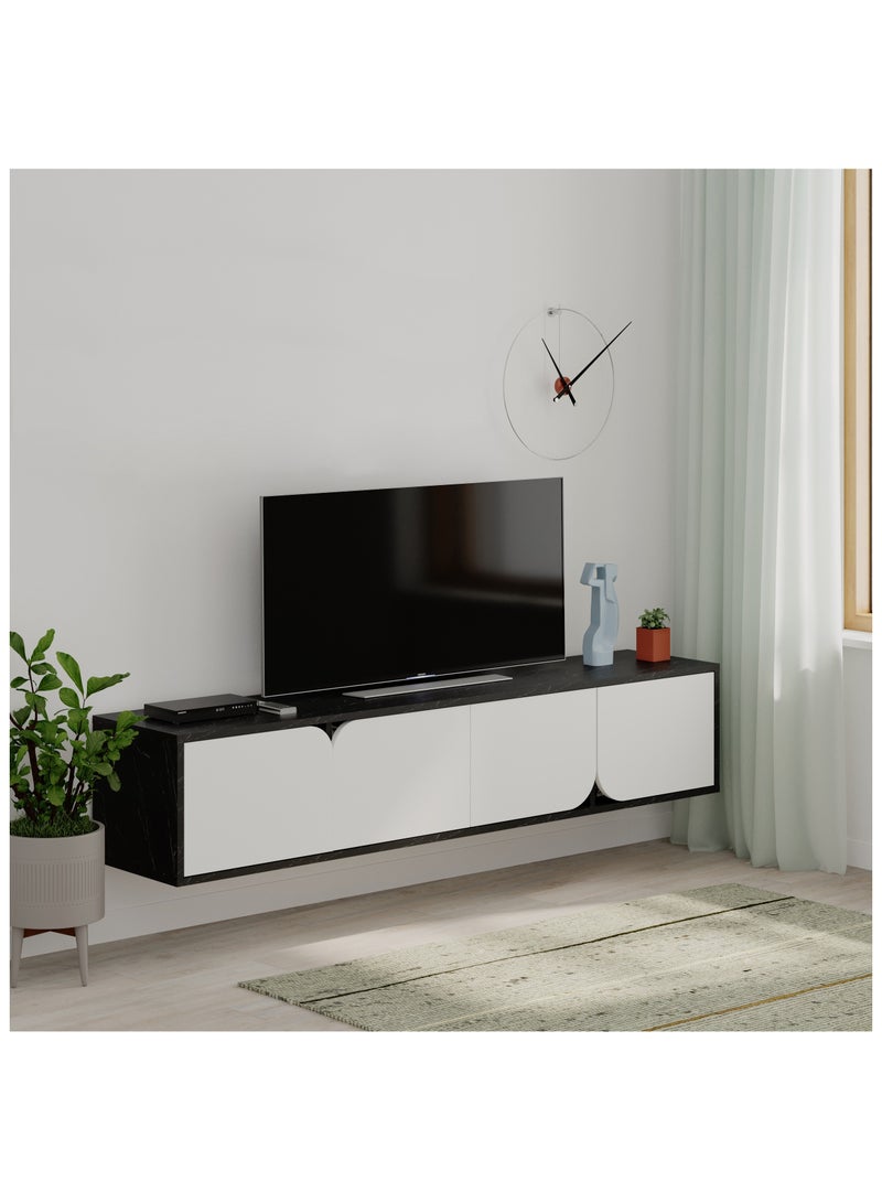 موراه خزانة موراه هوم سبارك العائمة للتلفزيون حتى ٧٠ بوصة | وحدة تلفزيون مثبتة على الحائط بأربعة أبواب | وحدة تلفزيون | ١٨٠ × ٣٥٫٦ × ٣٥ سم | رخام أسود/أبيض - Image 2