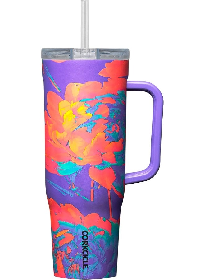 Corkcicle Cruiser Insulated Tumbler with Handle and Straw, Super Bloom, 40 oz - Image 1