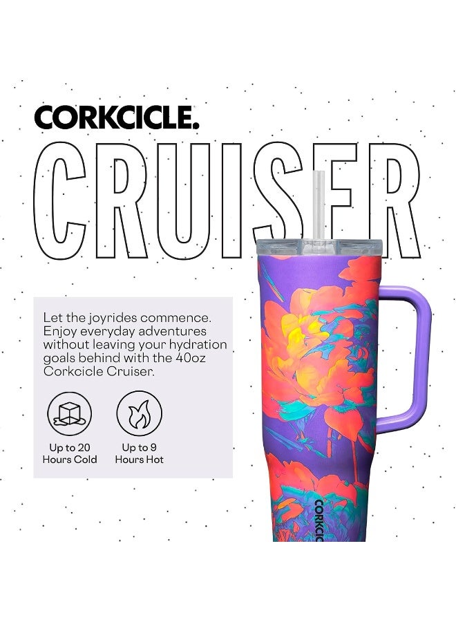 Corkcicle Cruiser Insulated Tumbler with Handle and Straw, Super Bloom, 40 oz - Image 2