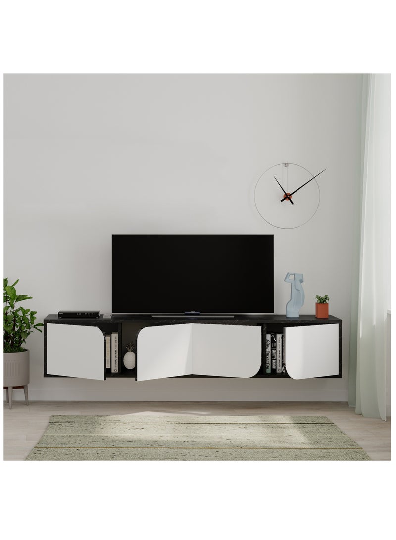 موراه خزانة موراه هوم سبارك العائمة للتلفزيون حتى ٧٠ بوصة | وحدة تلفزيون مثبتة على الحائط بأربعة أبواب | وحدة تلفزيون | ١٨٠ × ٣٥٫٦ × ٣٥ سم | رخام أسود/أبيض - Image 3