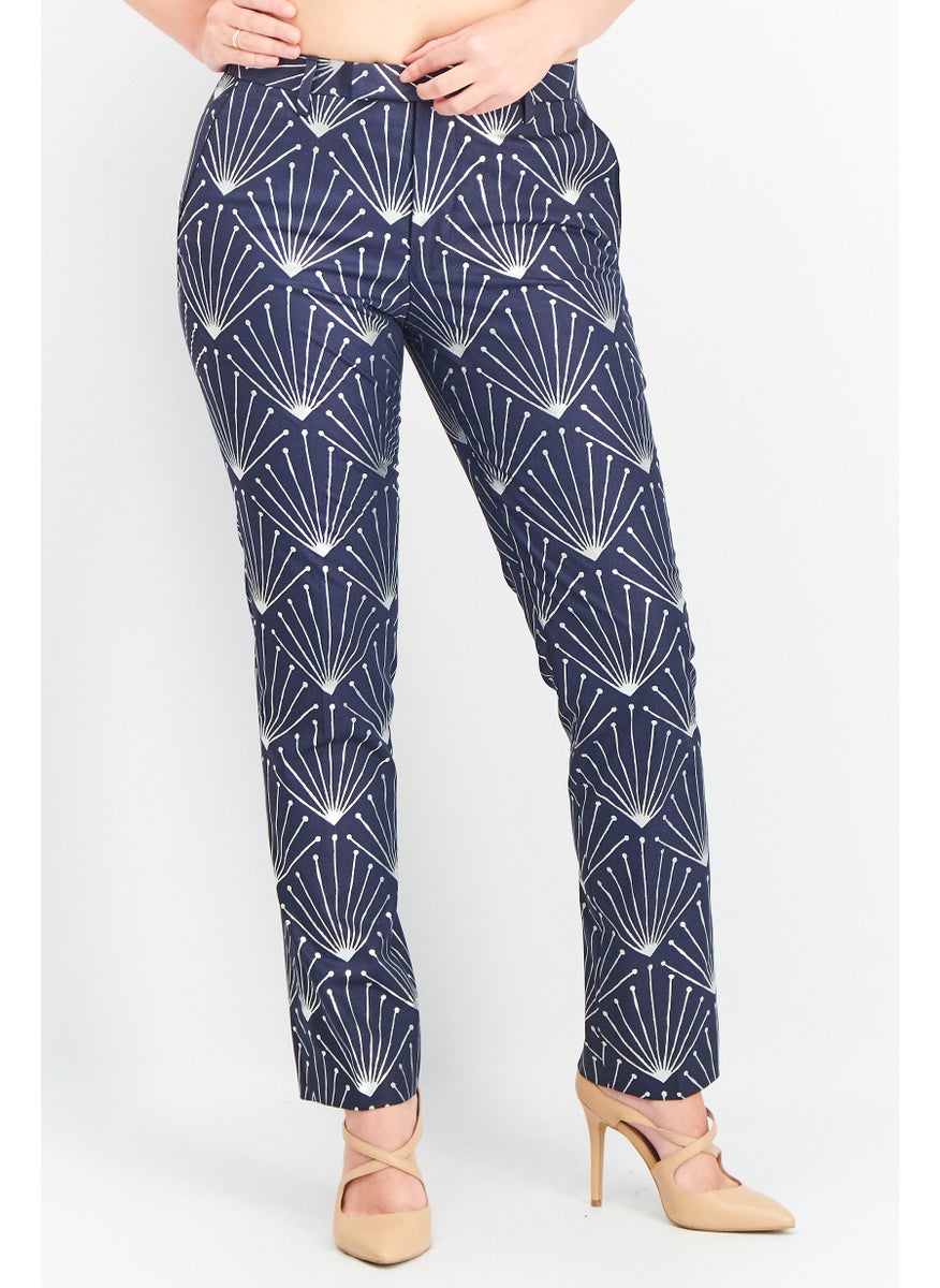 Twisted Tailor - Women Regular Fit Allover Print Pants, Navy - Image 1