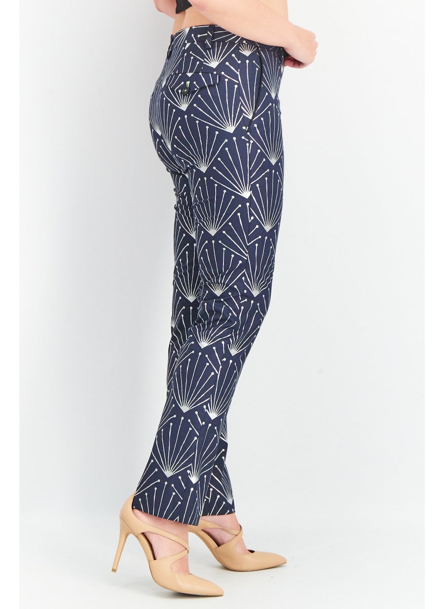 Twisted Tailor - Women Regular Fit Allover Print Pants, Navy - Image 1