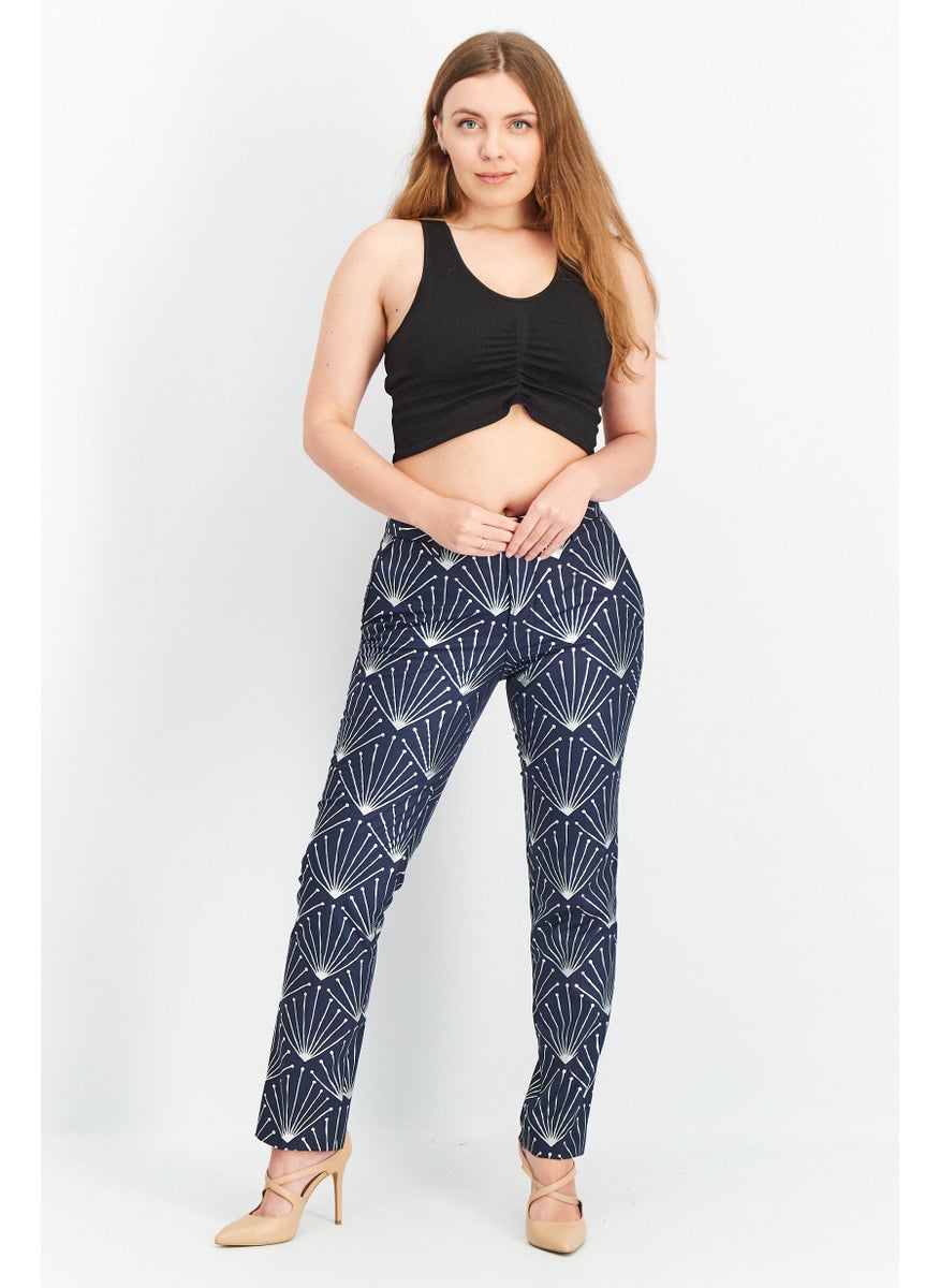 Twisted Tailor - Women Regular Fit Allover Print Pants, Navy - Image 1