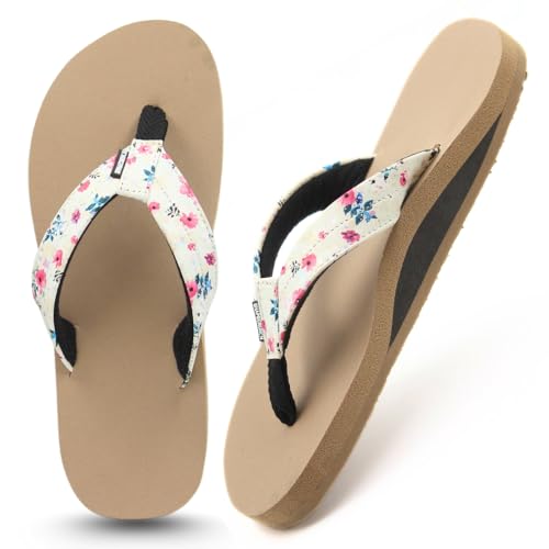 SHAPECRUNCH Women's Arch Support Slippers | Ortho Flipflops with soft MCR footbed - Reduce Pressure on Feet, Joints, and Back (Beige - Floral, UK Footwear Size System, Adult, Women, Numeric, Medium, 4) - Image 2
