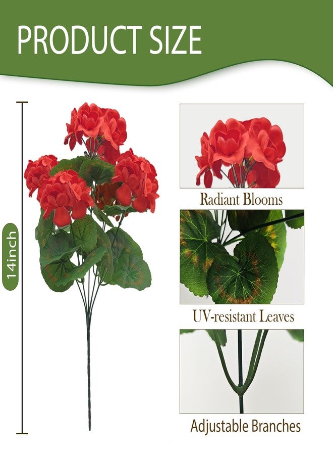 Cherica Fake Outdoor Flowers, 4 Pcs Artificial Flowers For Outdoors, Red Artificial Geraniums Plastic Flowers, Fake Plant For Outside, Silk Faux Flowers For Outdoor Planters UV Resistant For Front Porch - Image 2