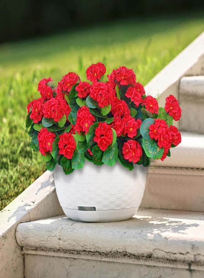 Cherica Fake Outdoor Flowers, 4 Pcs Artificial Flowers For Outdoors, Red Artificial Geraniums Plastic Flowers, Fake Plant For Outside, Silk Faux Flowers For Outdoor Planters UV Resistant For Front Porch - Image 3