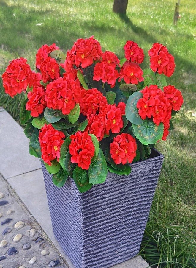 Cherica Fake Outdoor Flowers, 4 Pcs Artificial Flowers For Outdoors, Red Artificial Geraniums Plastic Flowers, Fake Plant For Outside, Silk Faux Flowers For Outdoor Planters UV Resistant For Front Porch - Image 4
