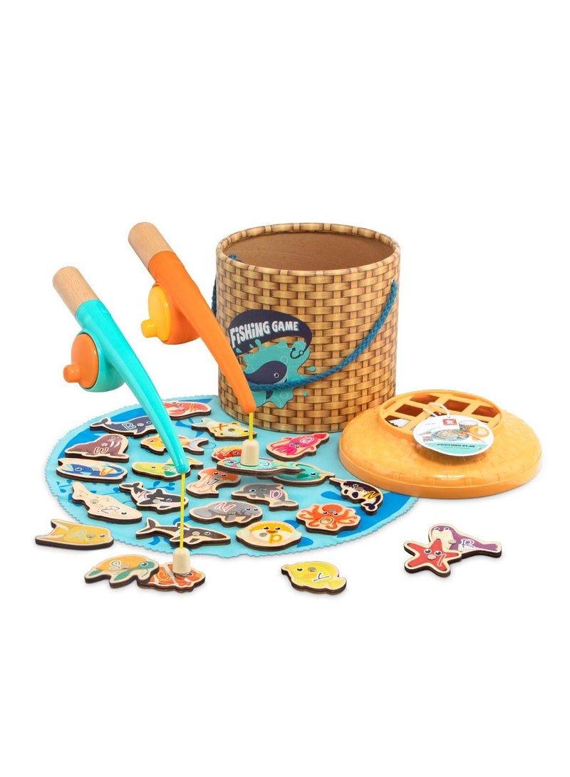 SYOSI Montessori Fishing Game, Toddler Magnetic Toys Wooden Fishing Toys Learning Fishing Toy Preschool Fishing Activity Child Fishing Toy Preschool Montessori Game Wooden Toys for 2-8 Years Old Girls Boys - Image 1