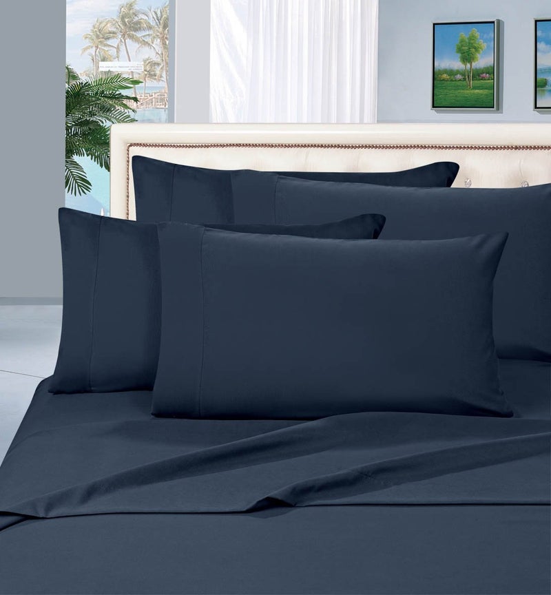 CELINE LINEN Wrinkle and Fade Resistant 1800 Premier Luxurious 4-Piece Bed Sheet Set  Deep Pocket up to 16 inch  Queen Navy Blue