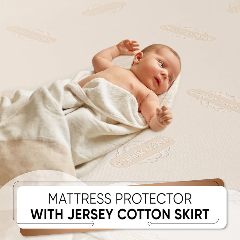 MATTSHIELD ORIGINAL Deluxe Organic Waterproof Crib Mattress Pad  Organic Cotton Crib Mattress Protector for Baby and Toddler Beds  Breathable SkinFriendly Premium 280GSM Knitted Jacquard Jersey Cotton Skirt - Image 3
