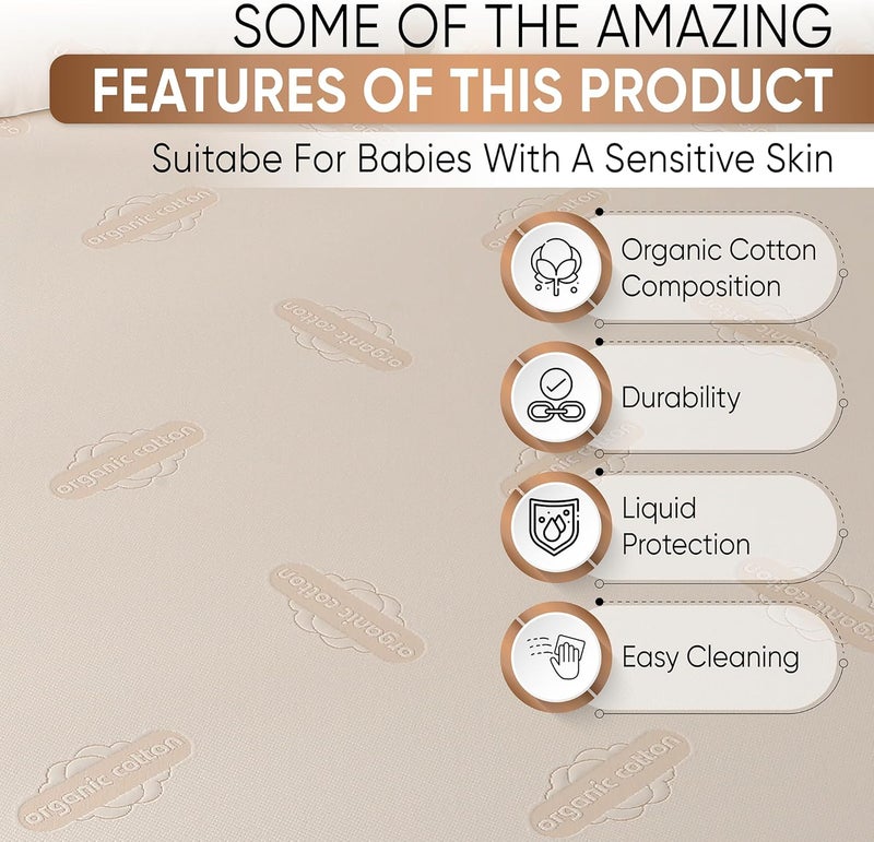 MATTSHIELD ORIGINAL Deluxe Organic Waterproof Crib Mattress Pad  Organic Cotton Crib Mattress Protector for Baby and Toddler Beds  Breathable SkinFriendly Premium 280GSM Knitted Jacquard Jersey Cotton Skirt - Image 5