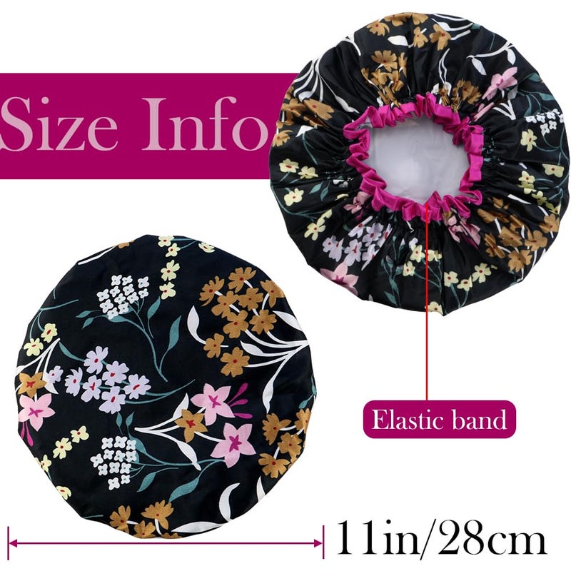 TCOTBE 4 Pcs Reusable Waterproof Shower Hat with PEVA Lining Double Layers Elastic Satin Large Shower Caps Washable Shower Hats for Girls Women Long Hair All Hair Lengths - Image 2