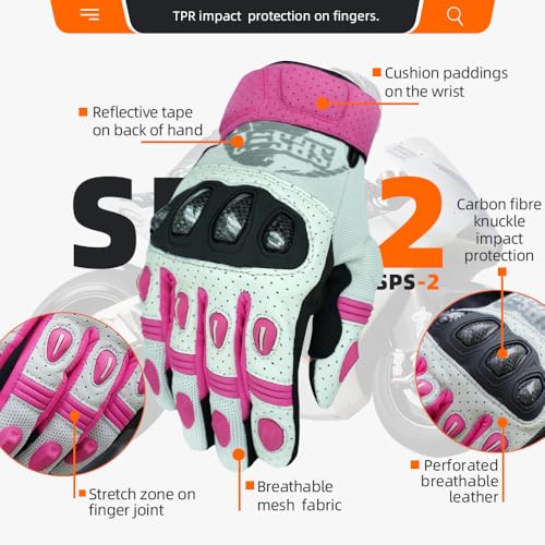 Seibertron SPS-2 Unisex Touchscreen Road Racing Motorcycle MTB Sports Gloves Also fit BMX MX ATV Mountain Bike Bicycle Cycling Off-Road/Dirt Bike Motocross etc Full Finger Adult Pink S - Image 4