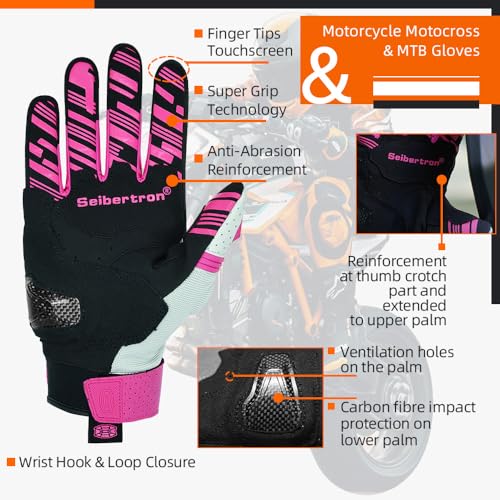 Seibertron SPS-2 Unisex Touchscreen Road Racing Motorcycle MTB Sports Gloves Also fit BMX MX ATV Mountain Bike Bicycle Cycling Off-Road/Dirt Bike Motocross etc Full Finger Adult Pink S - Image 5