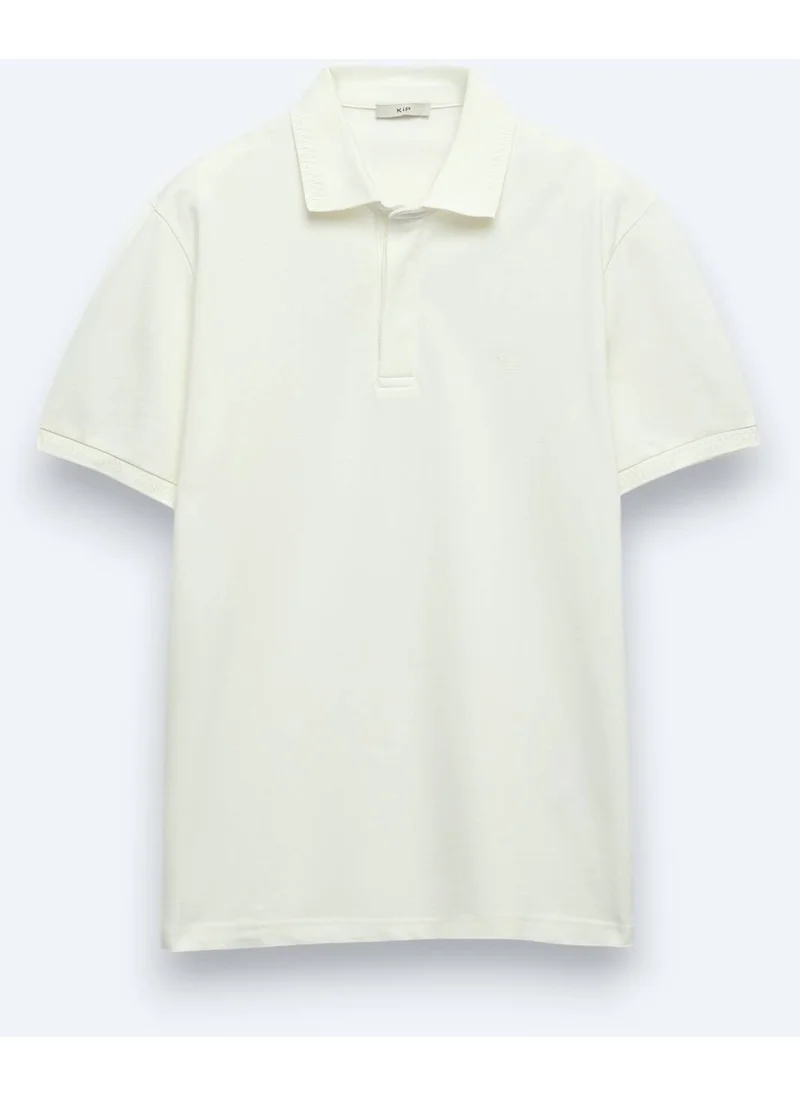 Kip Off White Plain Polo Collar 100% Cotton T-Shirt