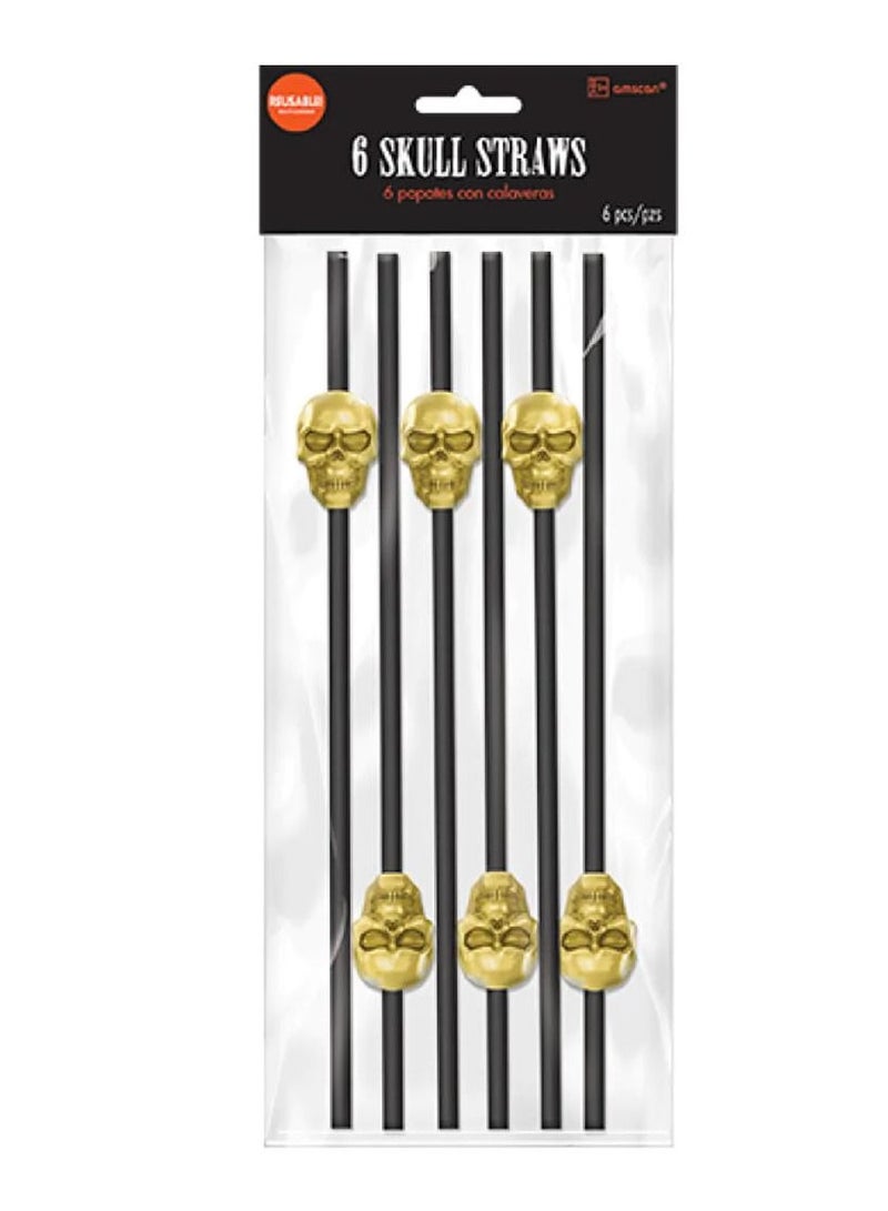 Amscan Skull Reusable Plastic Straws 11in, 6pcs