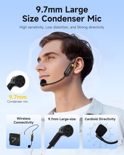 7RYMS WA1 Wireless Voice Amplifier with Headset Microphone for Teachers Personal Power Amplifier with Noise Canceling 164ft Range 23H Working Microphone Speaker for Teaching Speech YogaBlack - Image 3