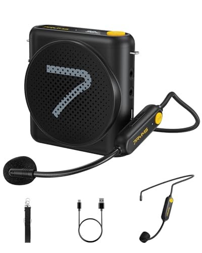 7RYMS WA1 Wireless Voice Amplifier with Headset Microphone for Teachers Personal Power Amplifier with Noise Canceling 164ft Range 23H Working Microphone Speaker for Teaching Speech YogaBlack - Image 1