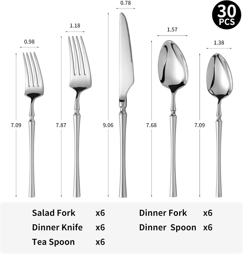 Lazycorner Silverware Set 30 Pcs Flatware Set 18/10 Stainless Steel Utensils Set Forks and Spoons Silverware Set Mirror Finish Cutlery Set For Restaurant Hotel Party Dishwasher Safe - Image 2