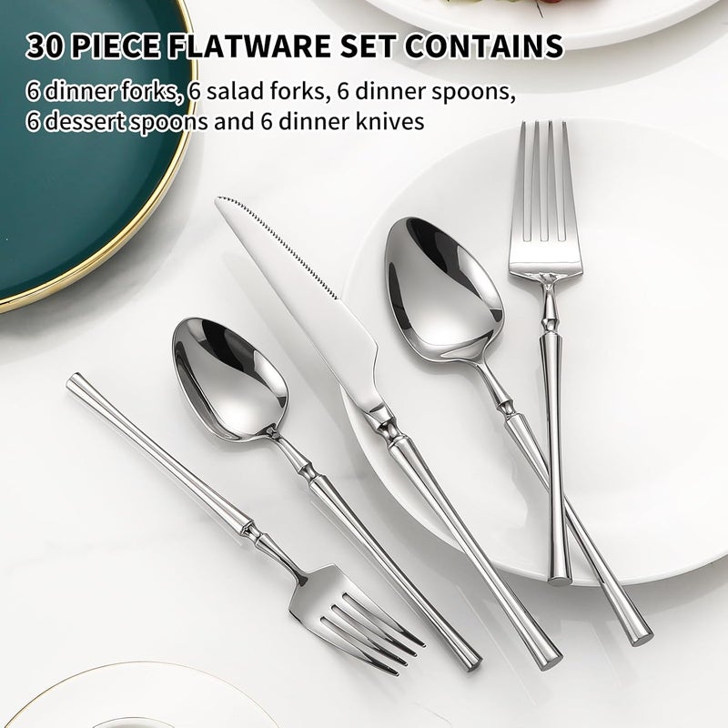 Lazycorner Silverware Set 30 Pcs Flatware Set 18/10 Stainless Steel Utensils Set Forks and Spoons Silverware Set Mirror Finish Cutlery Set For Restaurant Hotel Party Dishwasher Safe - Image 3
