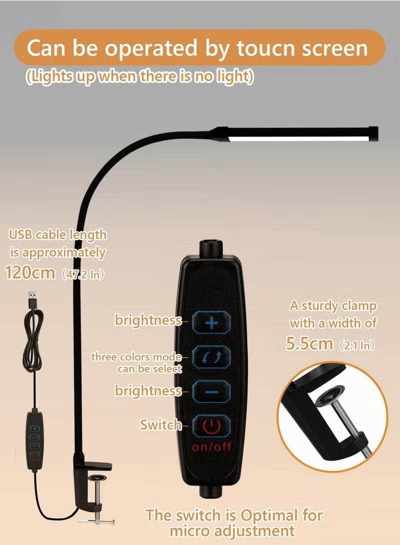 Beauenty LED Desk lamp with Clamp EyeCaring Clip on Lights for Home Office 3 Modes 10 Brightness Long Flexible Gooseneck Metal Swing Arm Architect Task Table Lamps -- Black large size - Image 3