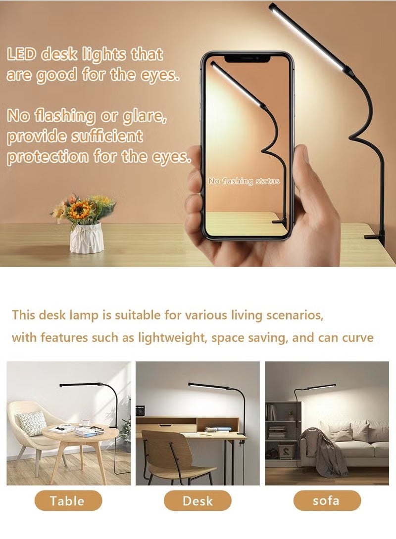 Beauenty LED Desk lamp with Clamp EyeCaring Clip on Lights for Home Office 3 Modes 10 Brightness Long Flexible Gooseneck Metal Swing Arm Architect Task Table Lamps -- Black large size - Image 4
