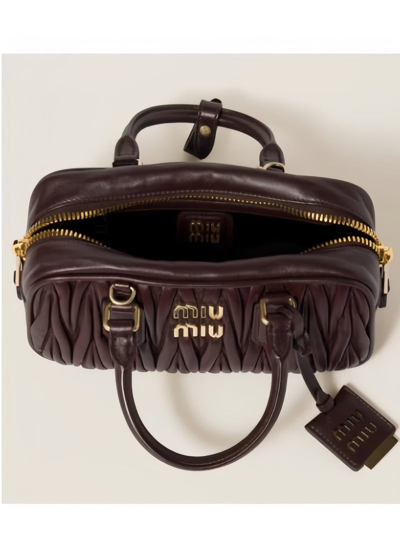 Miu Miu Arcadia Matelassé Nappa Leather Women's Bag, Women's Tote Bag, Women's Shoulder Bag, Women's Cross body Bag, Women's Handbag, Coffee-Brown - Image 5