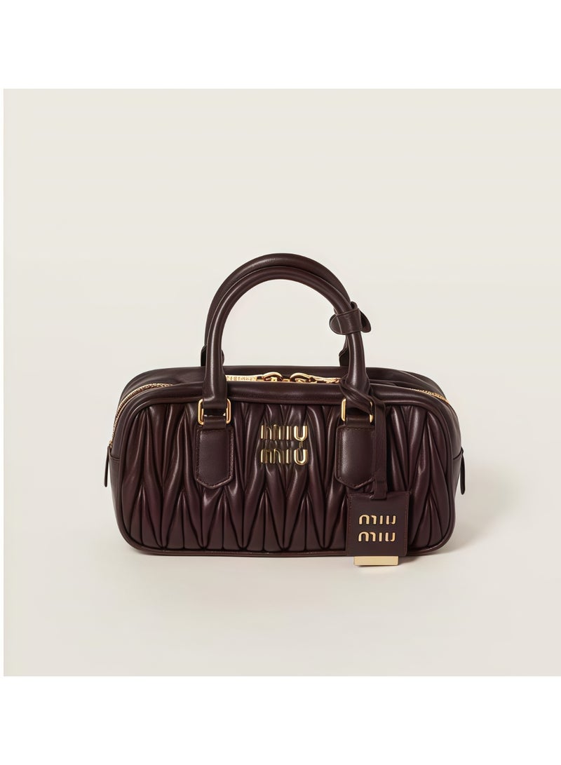 miu miu Arcadia Matelassé Nappa Leather Women's Bag, Women's Tote Bag, Women's Shoulder Bag, Women's Cross body Bag, Women's Handbag, Coffee-Brown - Image 1