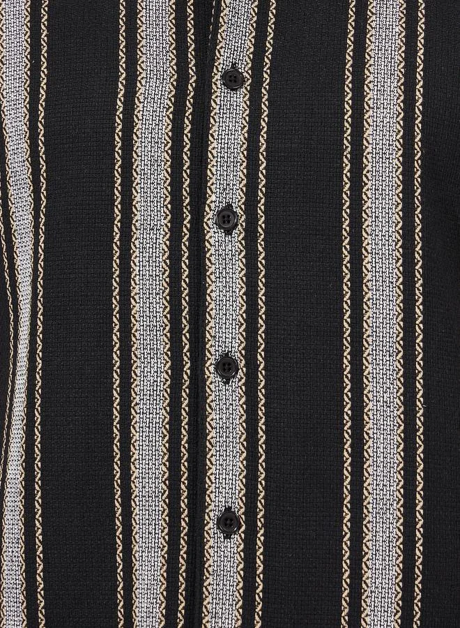 Styli Striped Cotton Dobby Resort Collar Relaxed Fit Shirt