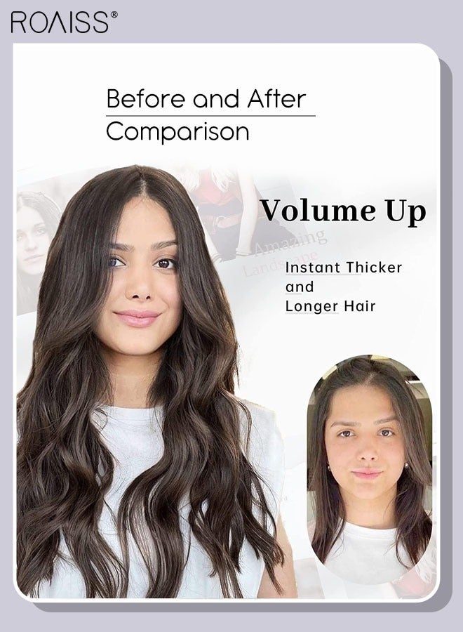 roaiss Invisible Wire Hair Extensions with Transparent Headband Adjustable Size with 4 Secure Clips Dark Brown Long Wavy Hairpiece 20 Inch for Women - Image 2