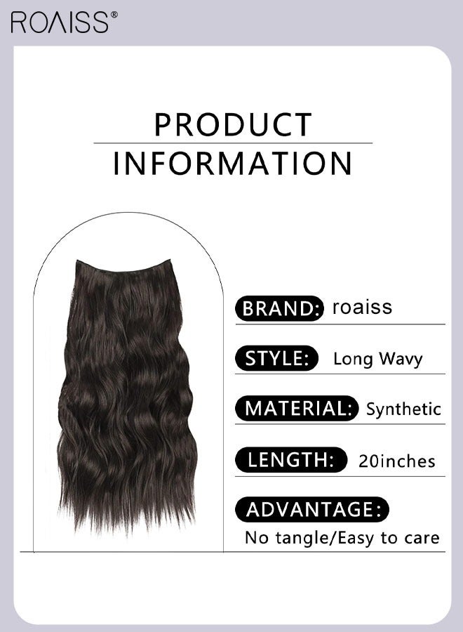 roaiss Invisible Wire Hair Extensions with Transparent Headband Adjustable Size with 4 Secure Clips Dark Brown Long Wavy Hairpiece 20 Inch for Women - Image 3